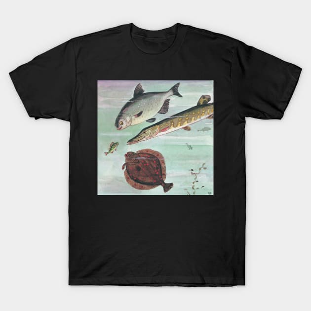 Curious Fish Marine Life Kids Book Illustration T-Shirt by softbluehum
